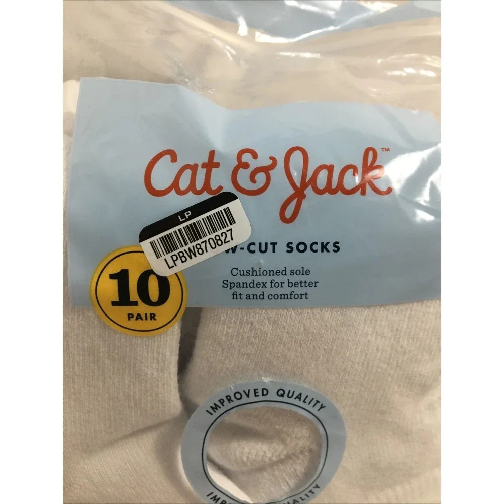 Girls' 10pk Low Cut Athletic Socks - Cat & Jack; Large Cushioned Sole.
